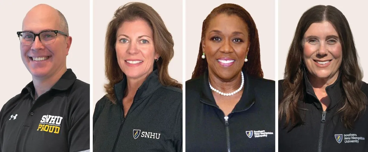 SOUTHERN NEW HAMPSHIRE UNIVERSITY’S L&D LEADERS, from left: Philip Nazzaro, Vice President, Talent Development; Kerri Kellan, Associate Vice President, Talent Development; Connie Lanier, Assistant Vice President, Performance and Career Mobility; and Lauren Cortese, Senior Director, Learning and Development.