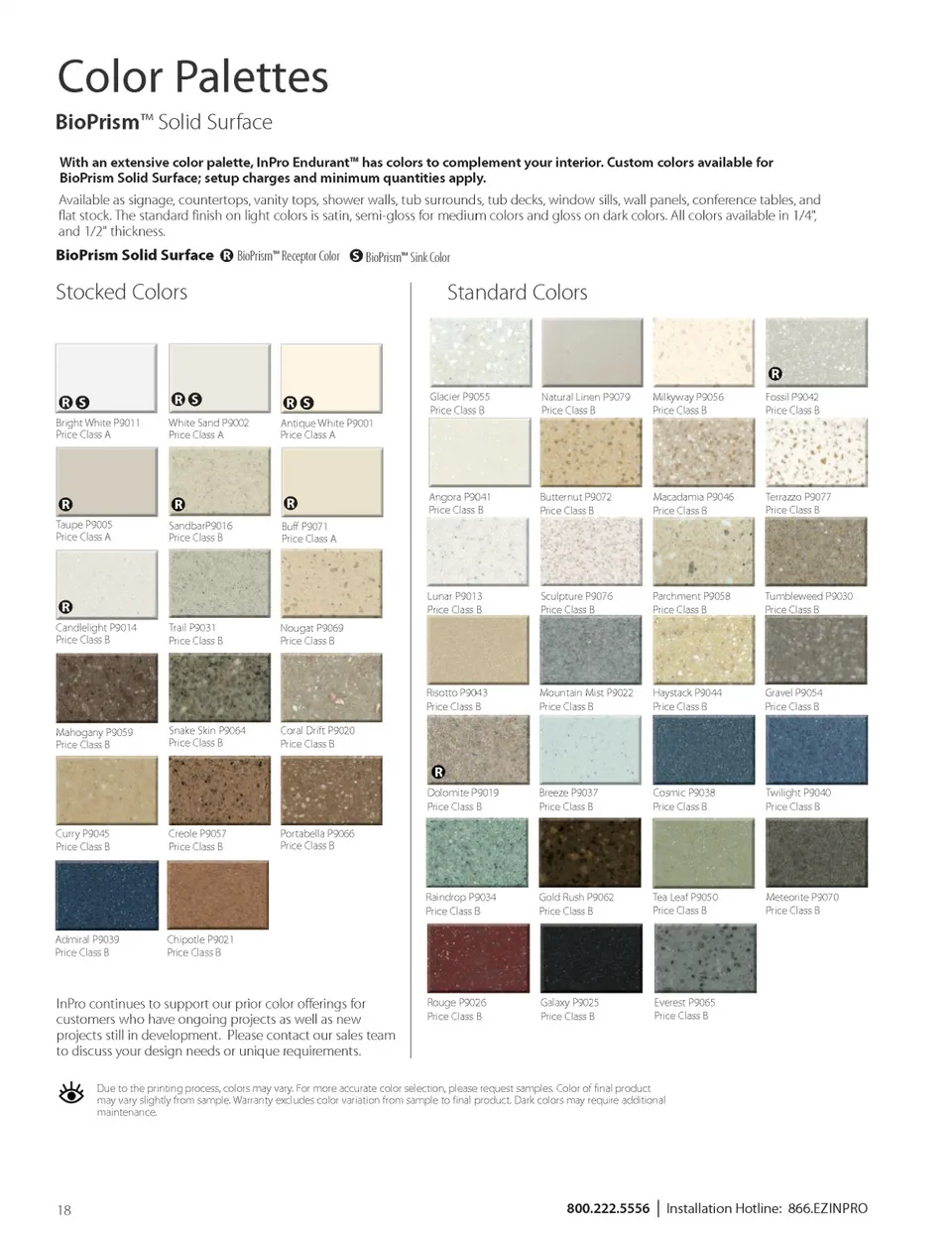 Inpro Frp Color Samples Endurant • Washroom Systems and Commercial Surfaces - A Division of ...