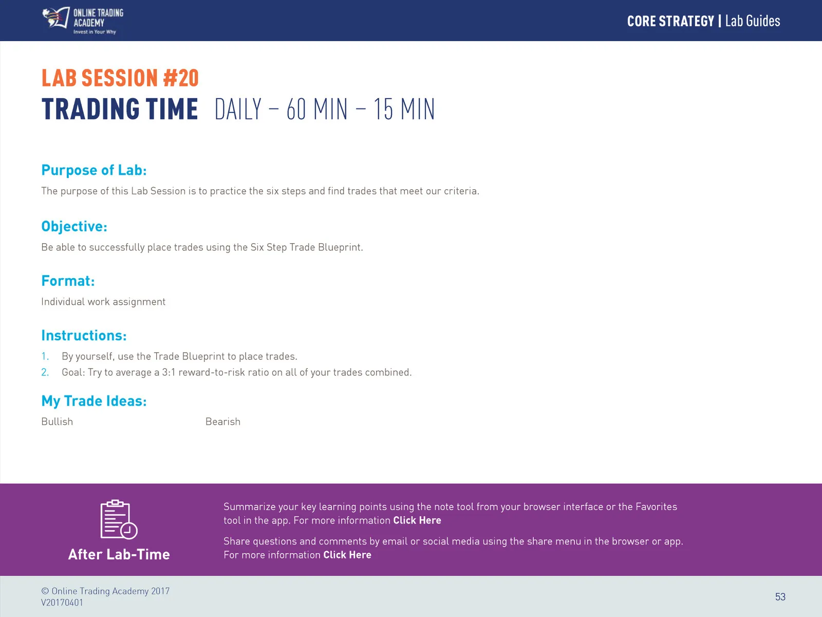Working Strategy Lab Example Core Strategy • Core Strategy Lab Guides • Page 53