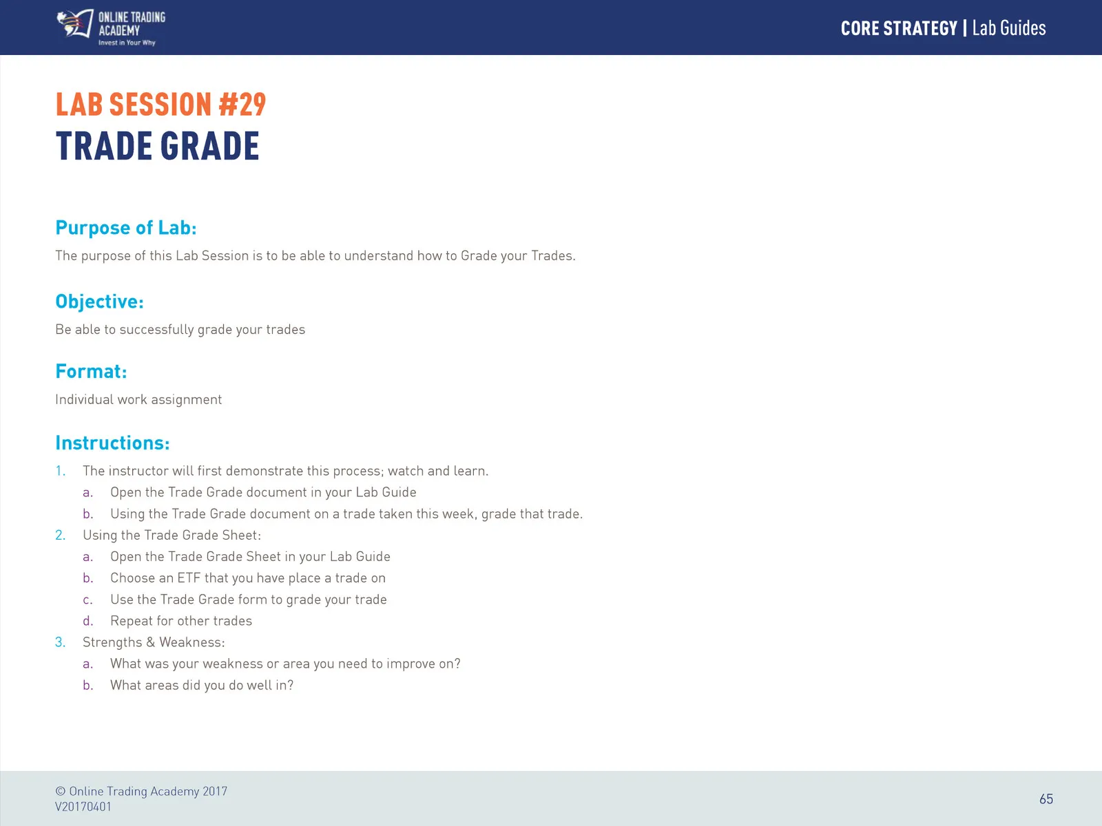 Working Strategy Lab Example Core Strategy • Core Strategy Lab Guides • Page 65