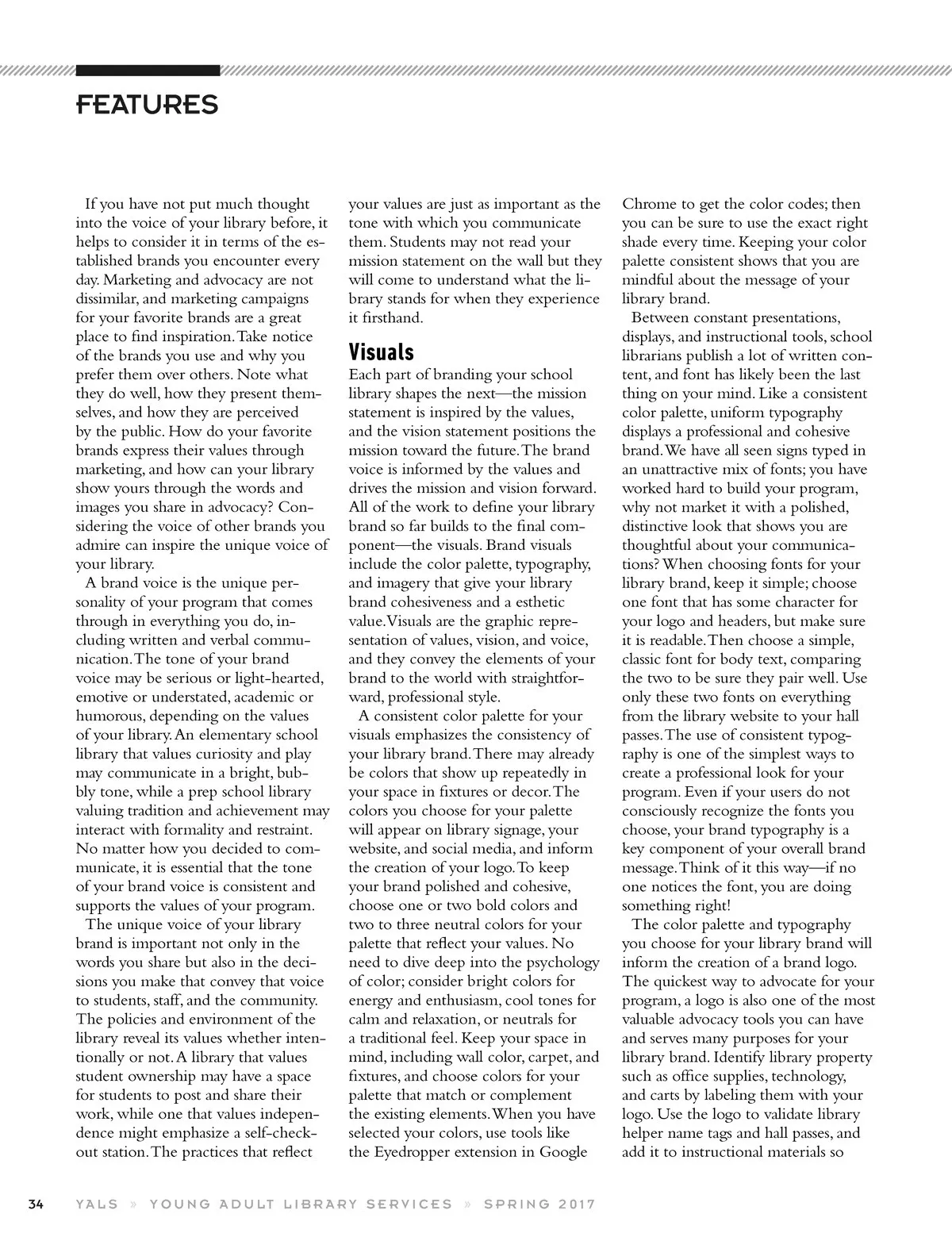 Young Adult Library Services • Vol 15 No 3 Spring 2017 • Page-34