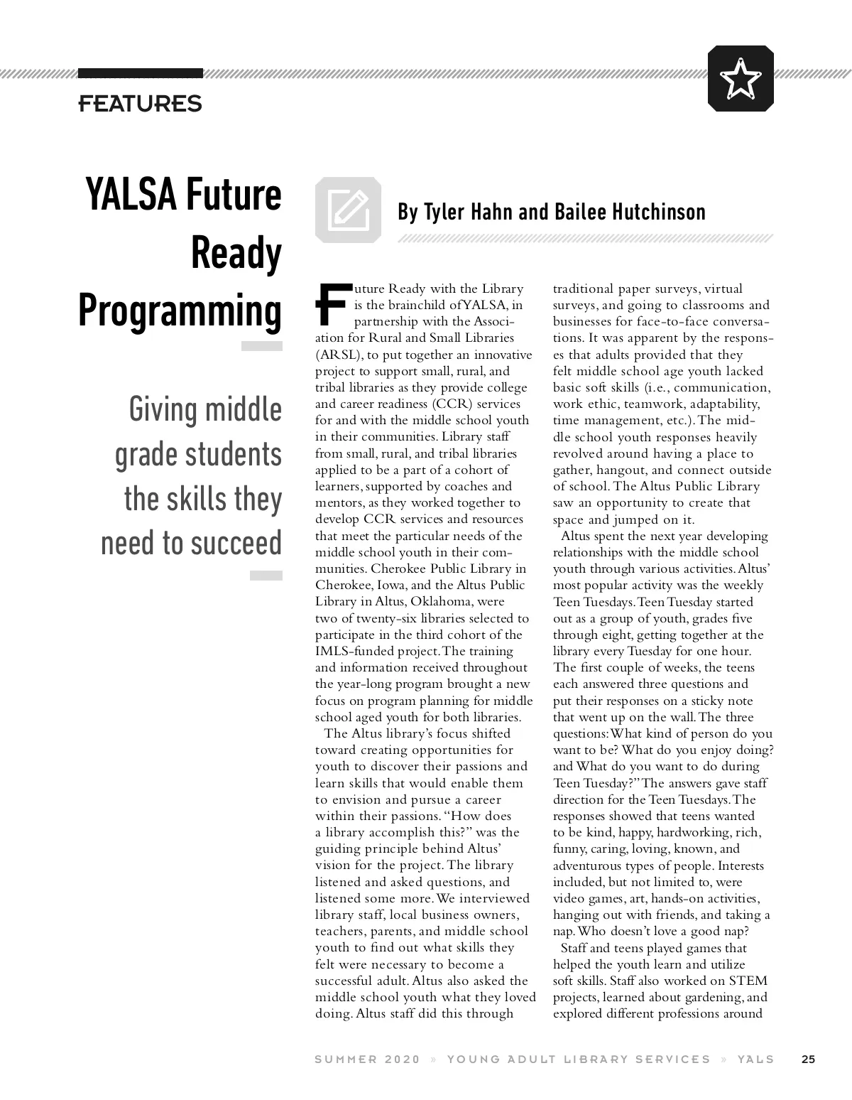 Young Adult Library Services • Vol 18 No 4 Summer 2020 • Page-25