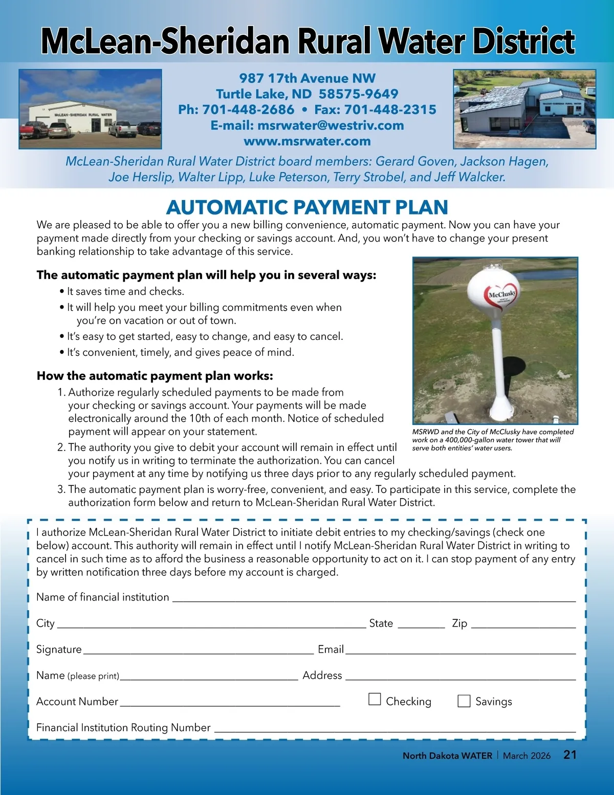 North Dakota Water • McLean-Sheridan Rural Water March 2026 ND Water ...